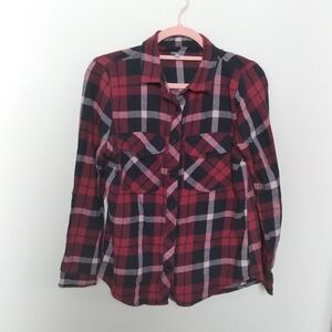 Charlotte Russe Red and Black Plaid Flannel Button Down Shirt Size Medium